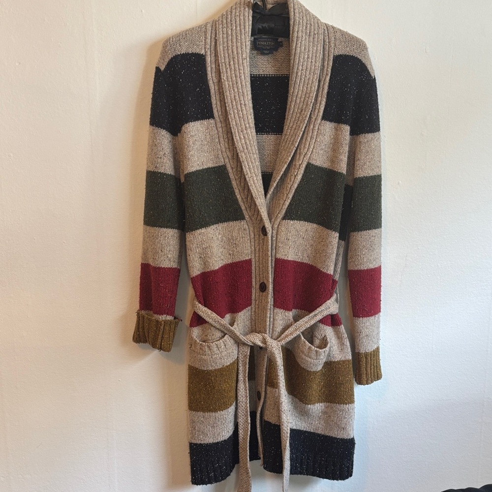 Pendleton Striped Cardigan with Tie Belt